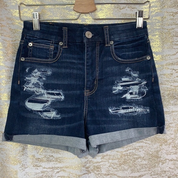 AMERICAN Eagle Curvy Hi Rise Shortie Stretch Distressed Shorts Women's Size 4 - Picture 3 of 16